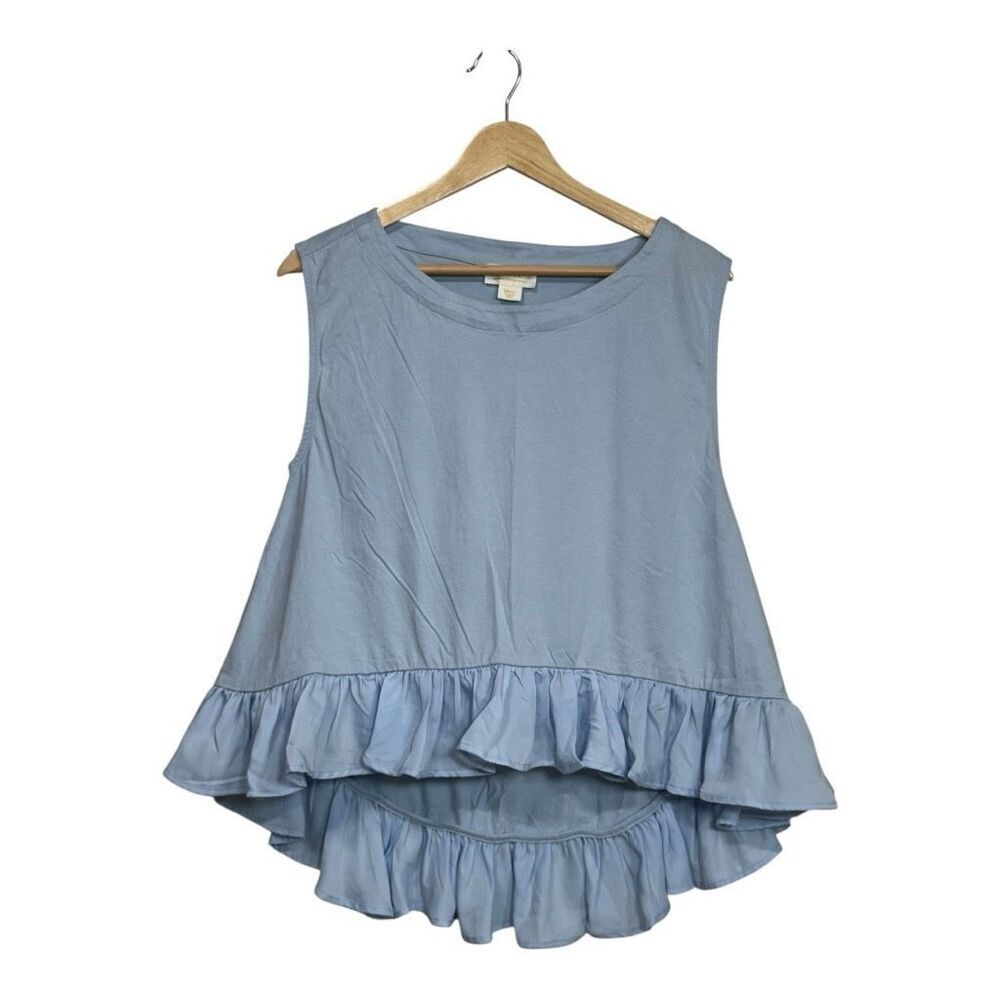 Maeve Anthropologie Babydoll Top Baby Blue Ruffle Sleeveless Chic Tank Shirt sma